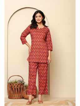Ragavi - Red Printed Cotton Co-Ord (Set of 2)