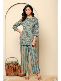 Ragavi - Blue Printed Cotton Co-Ord (Set of 2)