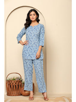 Ragavi - Blue Printed Cotton Co-Ord (Set of 2)