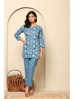 Ragavi - Blue Printed Cotton Co-Ord (Set of 2)