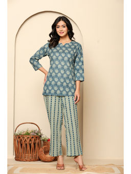 Ragavi - Blue Printed Cotton Co-Ord (Set of 2)
