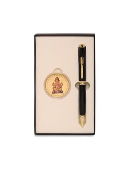 Cross - Coventry Black Medalist Ball Point Pen with Aarya KT Ganesha Coin