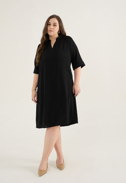 Femmella - Black Solid Knee Length Dress
