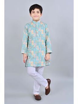 BT DEZINES - Boys Blue Cotton Blend Printed Sequined Kurta and Pyjama (Set of 2)