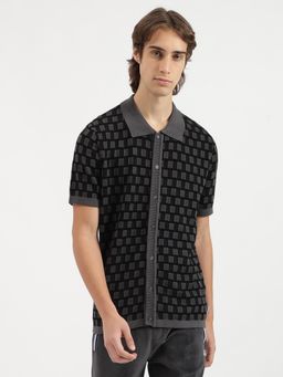 United Colors of Benetton - Men Black and Grey Relaxed Fit Jacquard Cardigan