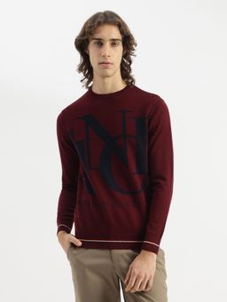 United Colors of Benetton - Men Maroon Regular Fit Crew Neck Printed Since Tricot Sweater
