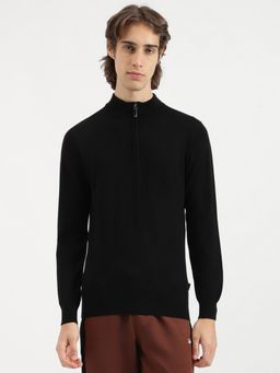 United Colors of Benetton - Men Black Regular Fit High Neck Solid Merino Wool Sweater