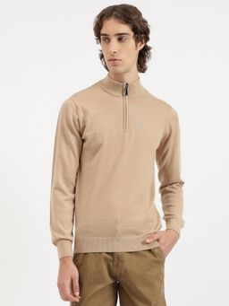 United Colors of Benetton - Men Khaki Regular Fit High Neck Solid Merino Wool Sweater