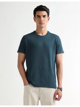 Arrow Newyork - Men Teal Textured Regular Fit T-shirt