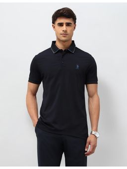 U.S. POLO ASSN. - Men Navy Blue Solid Regular Fit Polo T-shirt