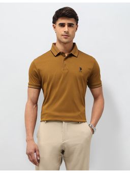 U.S. POLO ASSN. - Men Mustard Solid Regular Fit Polo T-shirt
