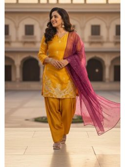 Ishnya - Golden Mustard Fashi Kurta and Salwar with Dupatta
