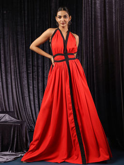 B'Infinite - Red Vermilion Eclipse Accent Maxi Dress