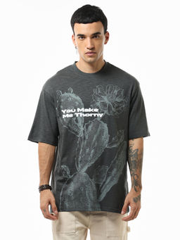 Bewakoof - Air 1.0 Men's Grey U Make Me Thorny Graphic Printed Oversized T-shirt