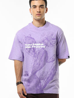 Bewakoof - Air 1.0 Mens Purple U Make Me Thorny Graphic Printed Oversized T-shirt
