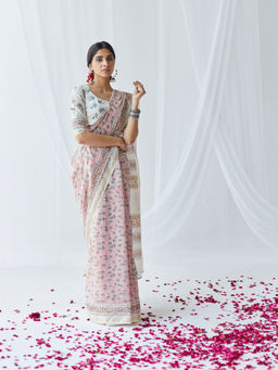 Old Marigold - Nasrine Chanderi Silk Saree with Unstitched Blouse