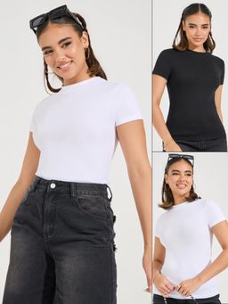 Styli - Women Regular Fit Round Neck Solid T-Shirt (Pack of 2)