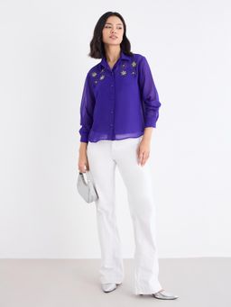 Styli - Women Regular Fit Collar Neck Embellished Shirt