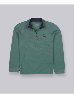 PLUM TREE - Boys Green Half Zipper Solid Sweatshirt