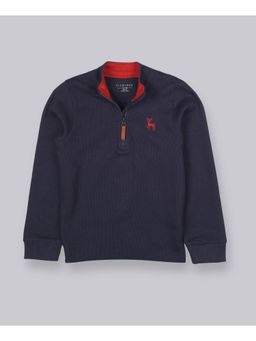 PLUM TREE - Boys Navy Blue Half Zipper Solid Sweatshirt
