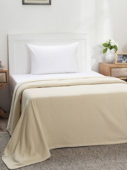 Maspar - Colorart Blaize Solid Weave 256 Gsm Cotton Vanilla Bed Cover