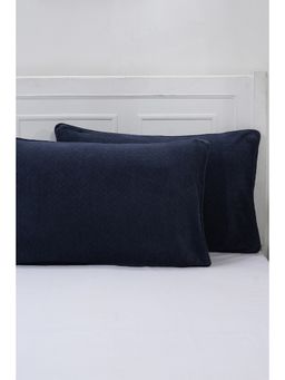 Maspar - Colorart Blaize Solid Weave 256 Gsm Cotton Dark Blue Standard Pillow Covers Set