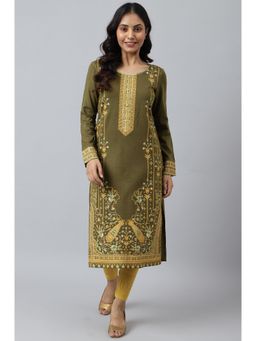 Aurelia - Green Placement Print Winter Kurta