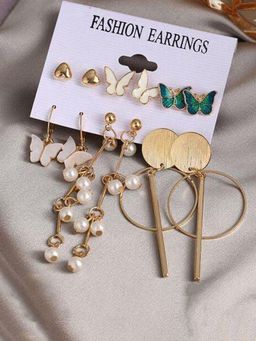 Jewels Galaxy - Gold Plated Butterfly Inspired Contemporary Studs and Drop Earrings Set of 6