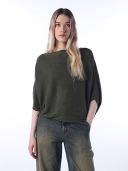 ONLY - Women Green Textured Oversized Fit Sweater