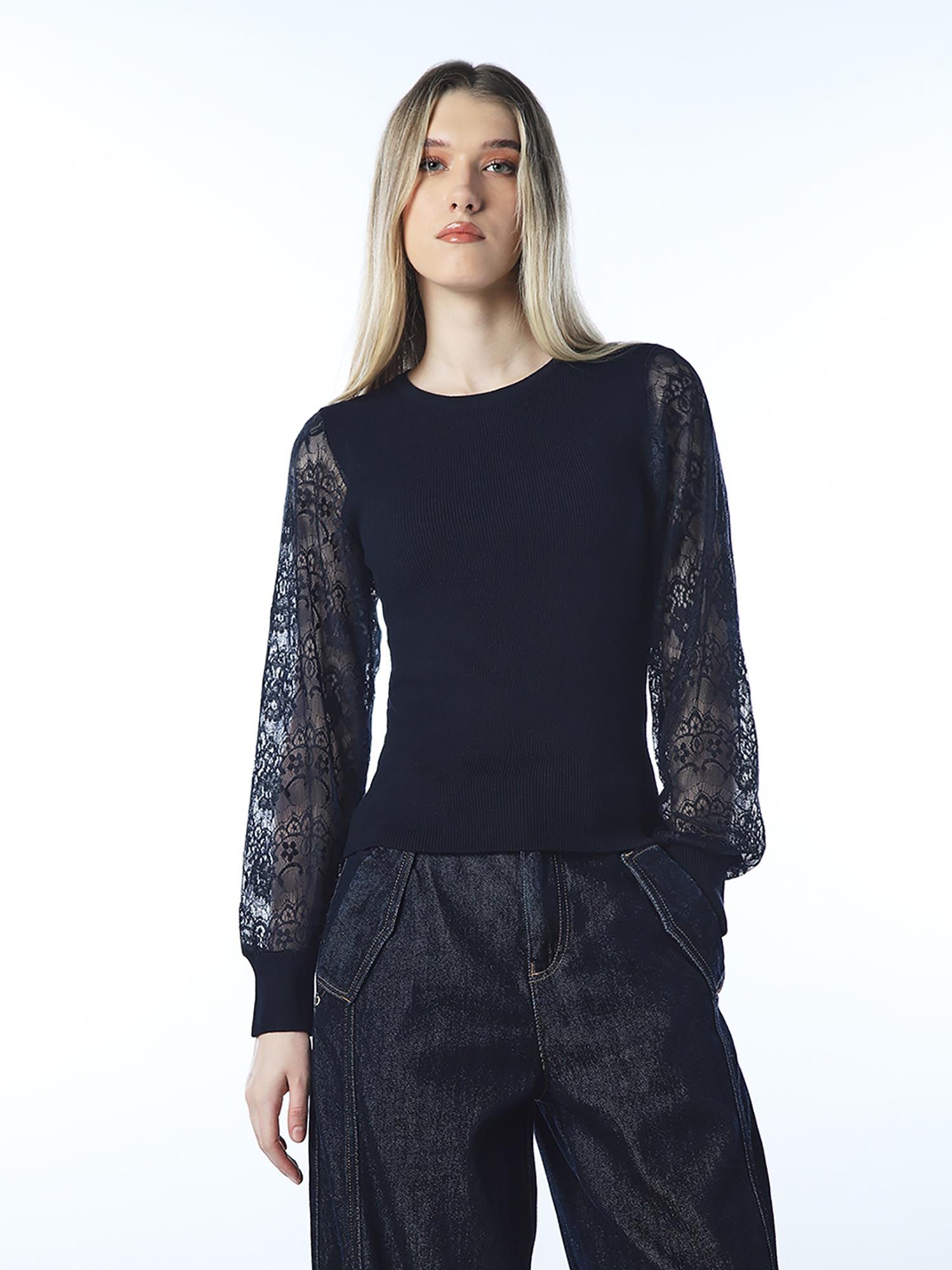 only Women Black Self Design Sweater-picture-18
