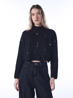 ONLY - Women Black Embellished Sweater