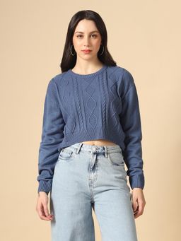 Globus - Women Blue Textured Sweater