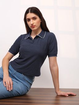 Globus - Women Navy Blue Textured Top