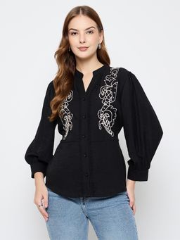 Madame - Women Black Embroidered Top