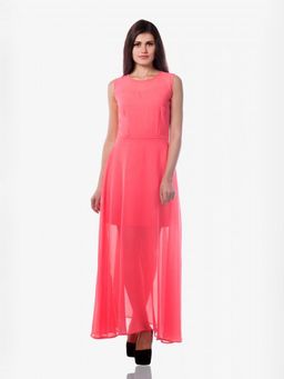 Miss Chase - Women Pink Self Design Maxi Dress