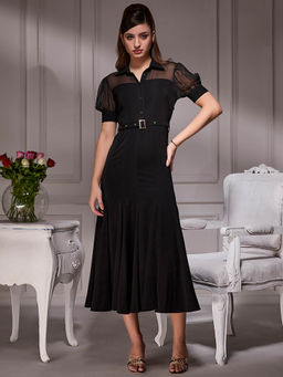 Torsha - Black Gore Luxe Midi with Belt