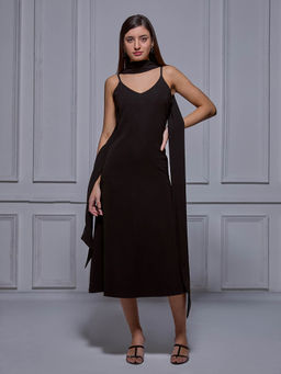 Torsha - Black Grace Midi Dress with Stole for Women