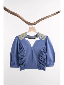 nona - Blue Lehr Bow Tie Cropped Top