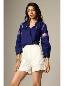 nona - Blue Lehr Overlapped Top