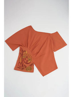 nona - Rust Lehr Peplum Top