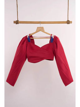 nona - Red Lehr Wrap Cropped Top