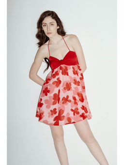 SOTBELLA - Red Floral Halter Mini Dress