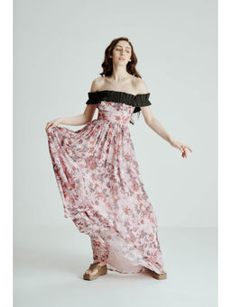 SOTBELLA - Pink Off Shoulder Floral Maxi Dress