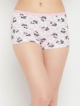 Clovia - Mid Waist Cow Print Boyshorts In White - Cotton