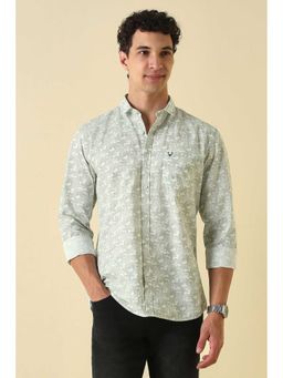 Allen Solly - Men Green Custom Fit Print Full Sleeves Casual Shirt
