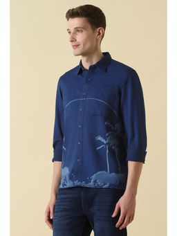 Allen Solly - Men Navy Custom Fit Print Full Sleeves Casual Shirt