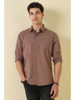 Allen Solly - Men Brown Custom Fit Solid Full Sleeves Casual Shirt