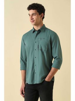 Allen Solly - Men Green Custom Fit Solid Full Sleeves Casual Shirt