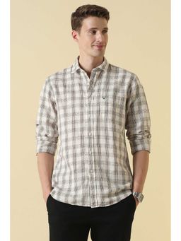 Allen Solly - Men Beige Classic Fit Check Full Sleeves Casual Shirt