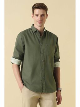Allen Solly - Men Olive Classic Fit Solid Full Sleeves Casual Shirt